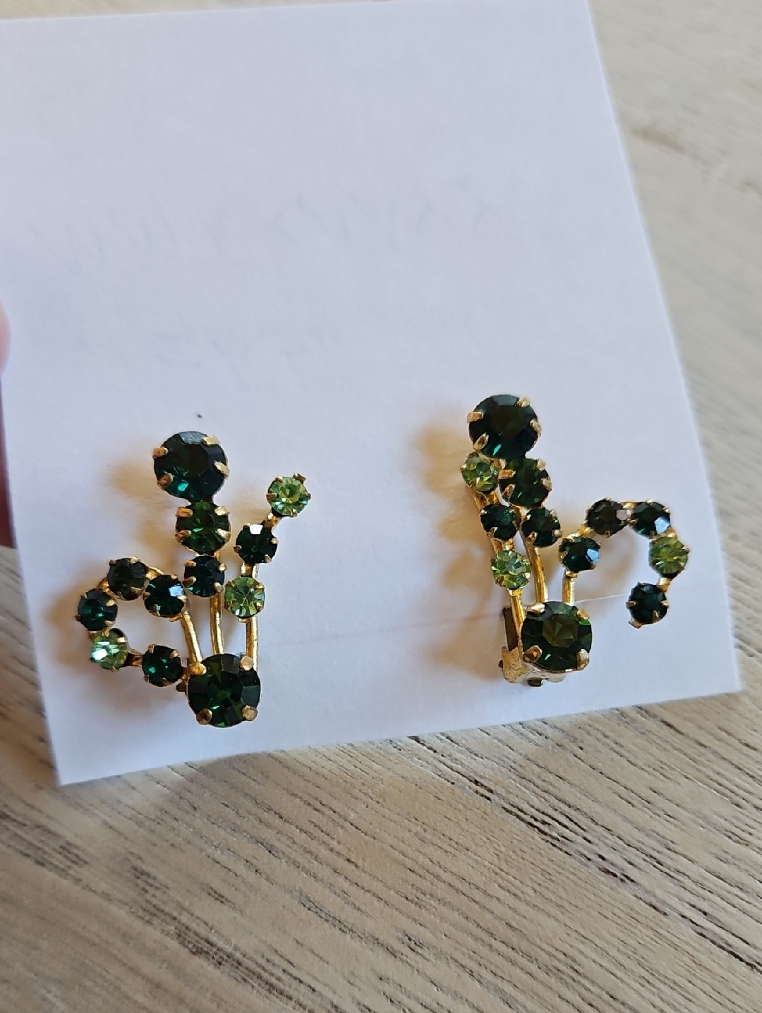 Green Rhinestone Cluster Vintage Clip-On Earrings Gold Tone Made In Austria
